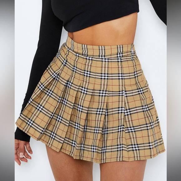 High Waist Check Print Pleated Mini Skirt - Picture 1 of 4